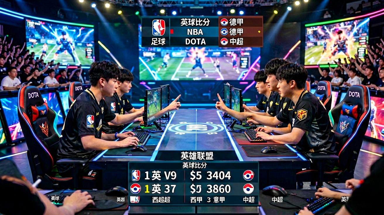 电子竞技比赛现场，选手在赛场上进行电竞对抗